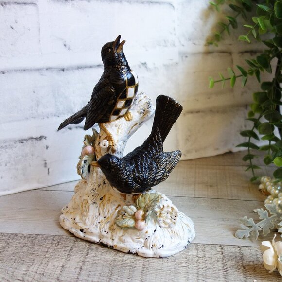 Courtly Bird Figurine Hand Painted Checks Decor Black and White Check Birds - Picture 1 of 12